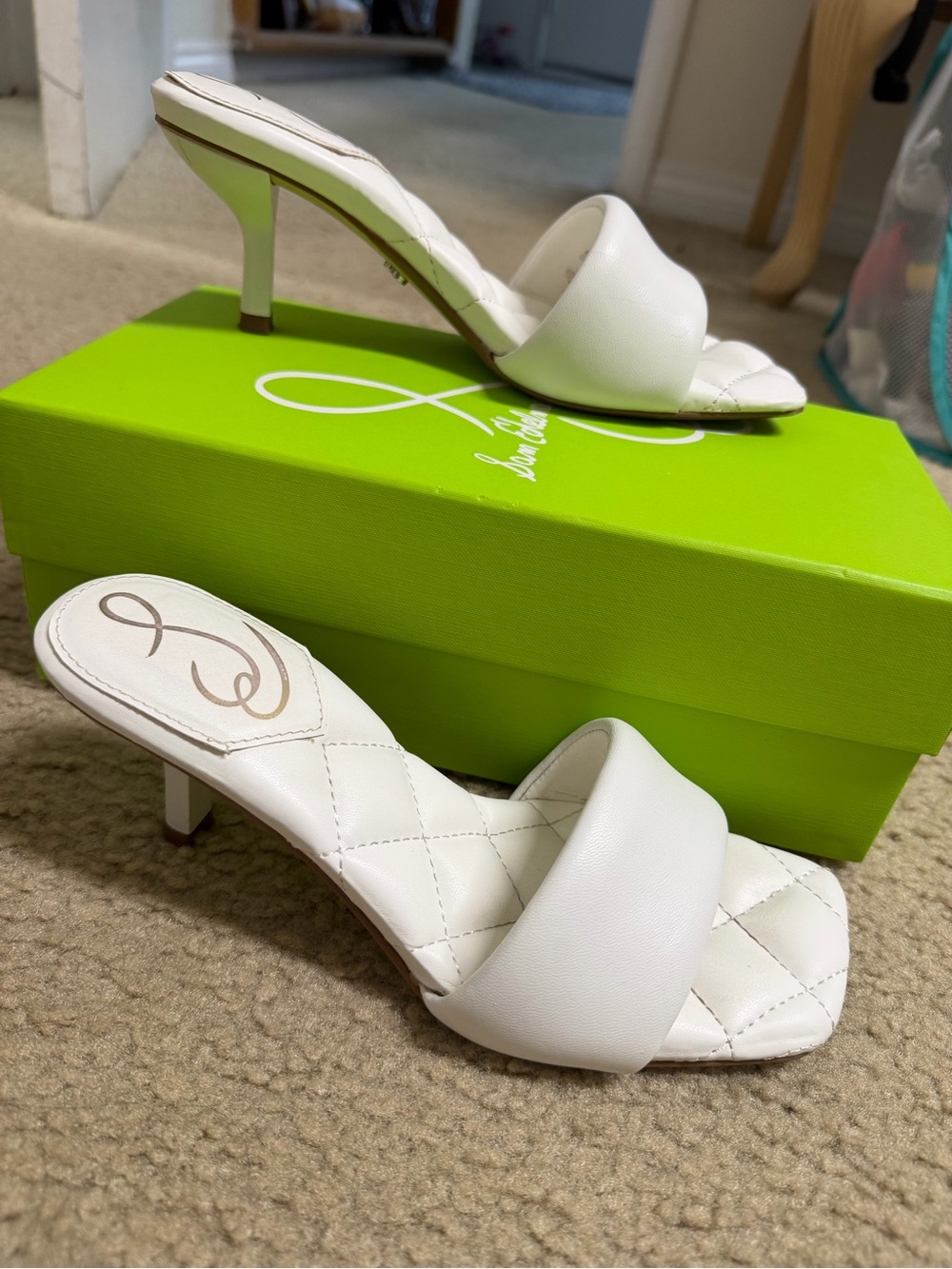 Sam Edelman White Quilted Slide Heel Mules